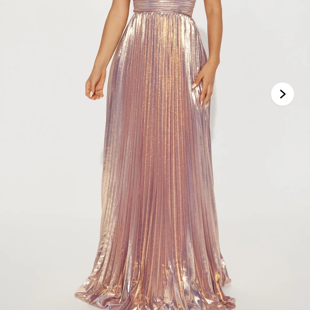 Fashion Nova Shimmering Rose Gold Maxi Dress